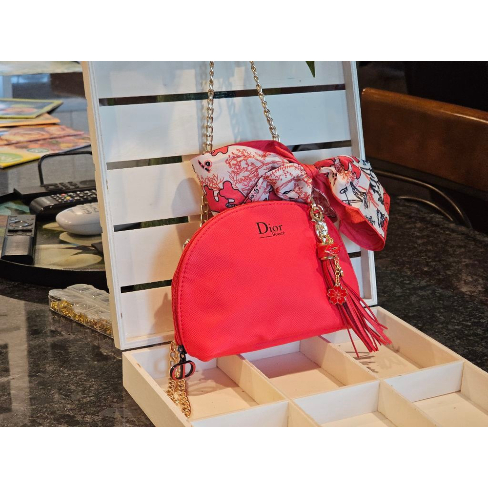 Christian Dior Red Clutch w/Crossbody Chain, Charms & Twilly Added NWOT - Picture 4 of 15